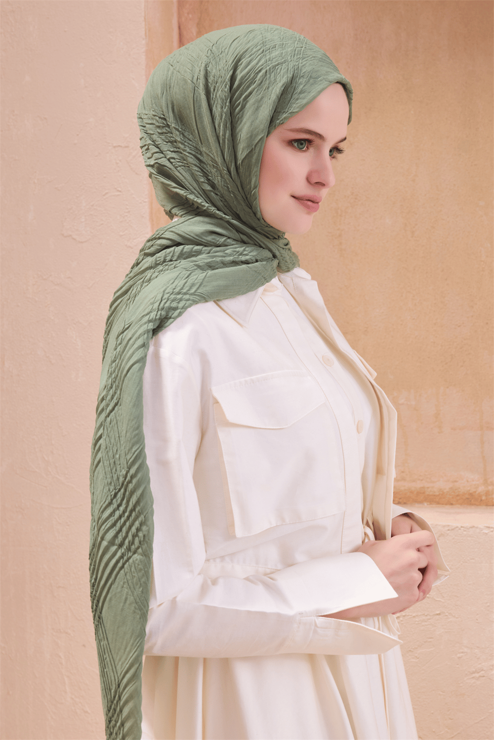 Belli Fresh Krinkıl Dokulu Çağla Yeşili J.dubai Ekose Şal - 104