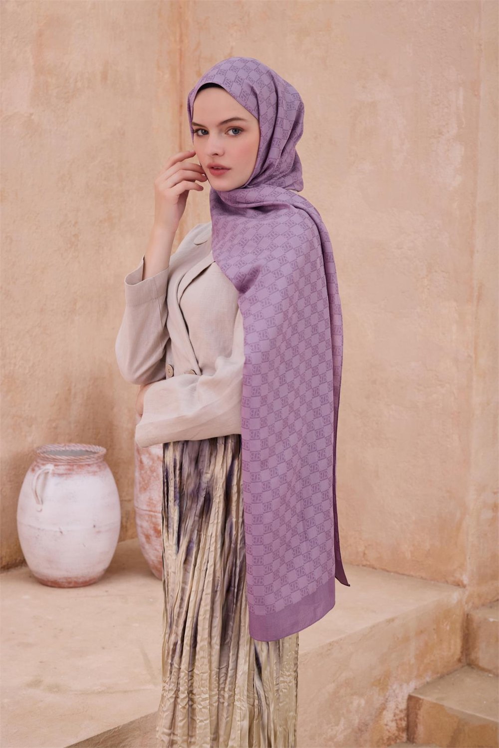 Belli Fresh Monogram Desen Lila Siena Şal 5 - 31