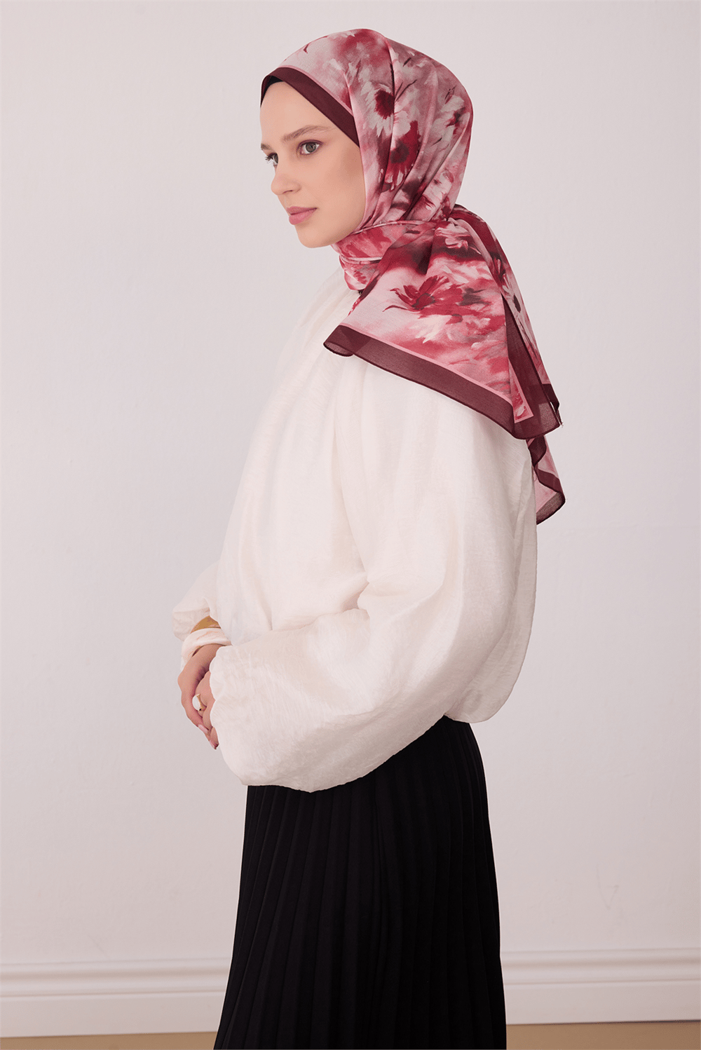 Belli Fresh Çiçek Desen Pembe Vual Şal 4149 - 107