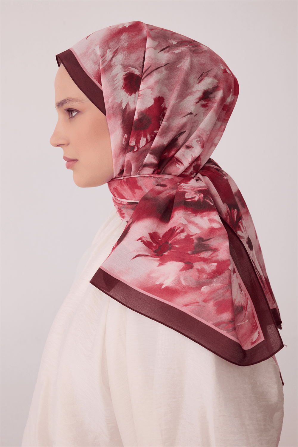 Belli Fresh Çiçek Desen Pembe Vual Şal 4149 - 107