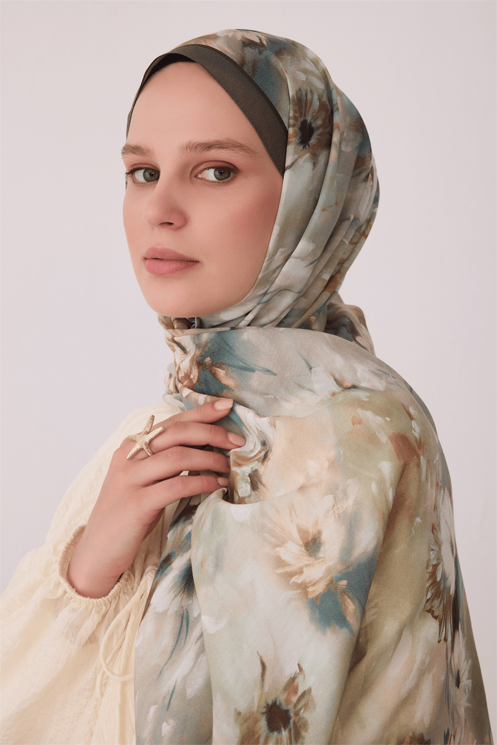Belli Fresh Çiçek Desen Yeşil Vual Şal 4149 - 84