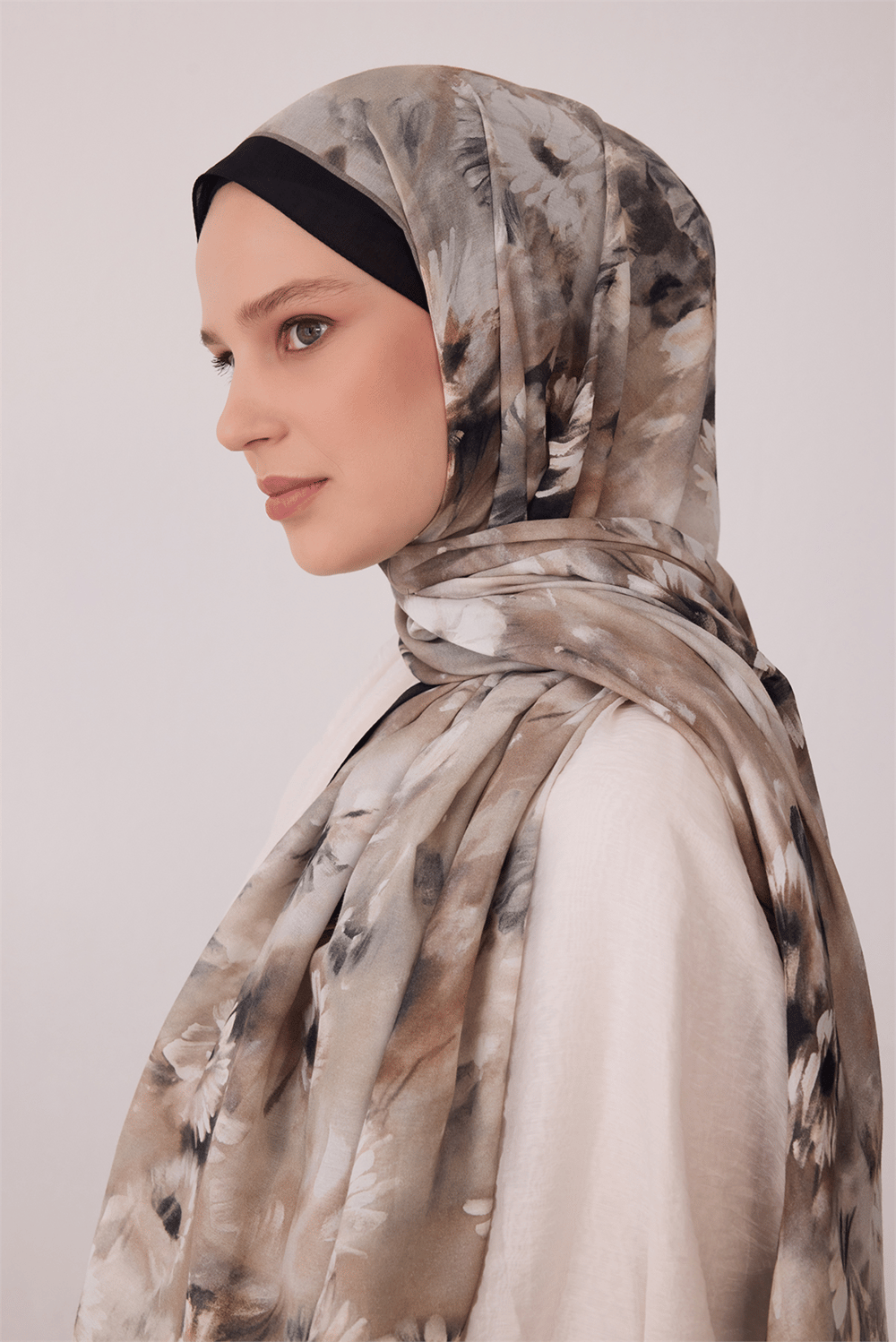 Belli Fresh Çiçek Desen Bej Vual Şal 4149 - 95