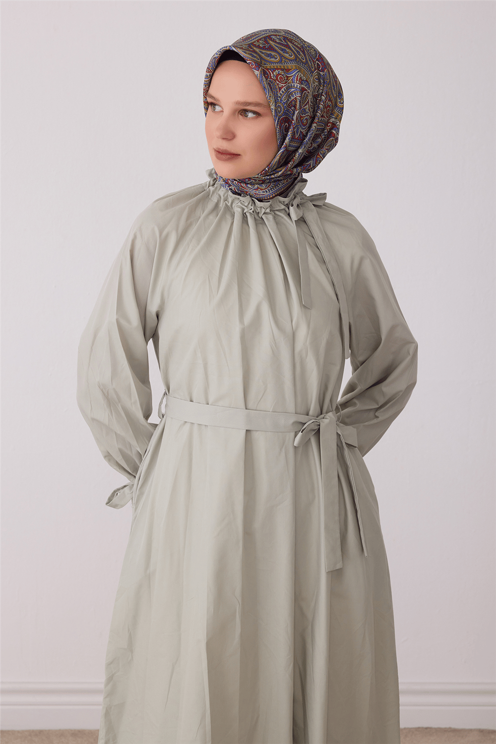 Lila Etnik Desen %100 Twill İpek Eşarp 4404-33