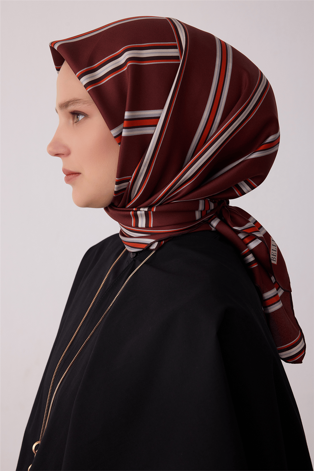 Taba Geometrik Desen %100 Twill İpek Eşarp 4405-54