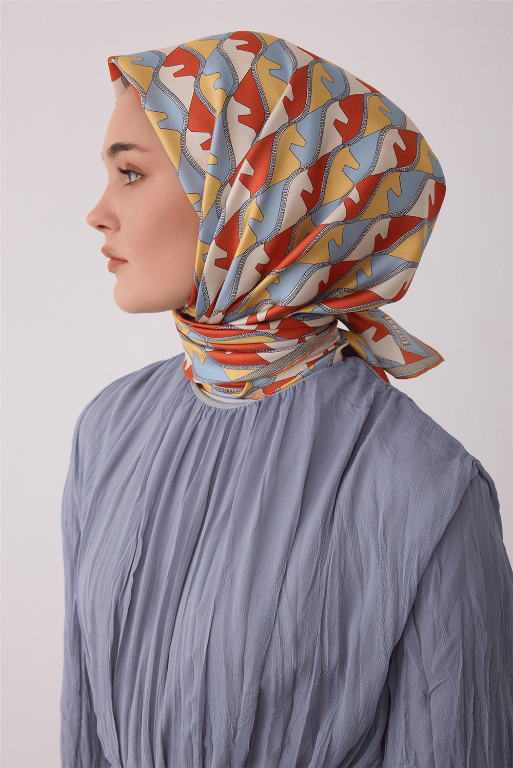 Mint Geometrik Desen %100 Twill İpek Eşarp 4406-85