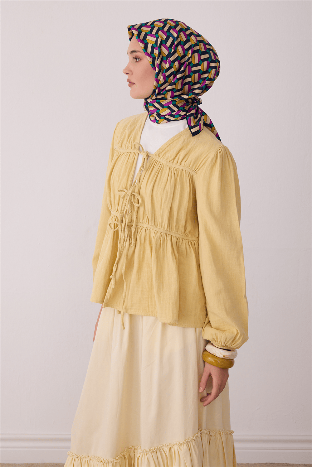 Mor Geometrik Desen %100 Twill İpek Eşarp 4407-85