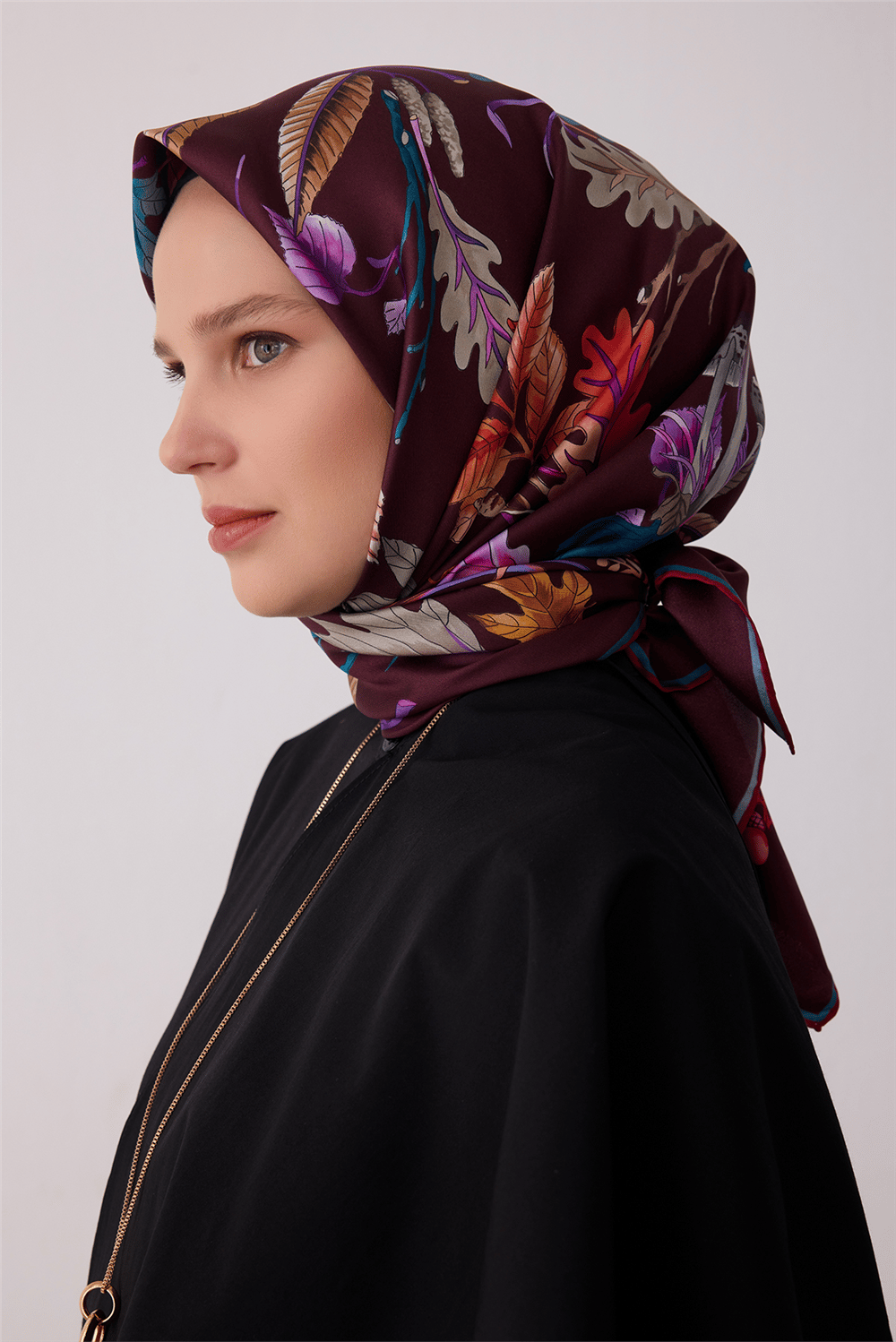 Bordo Soyut Desen %100 Twill İpek Eşarp 4412-83