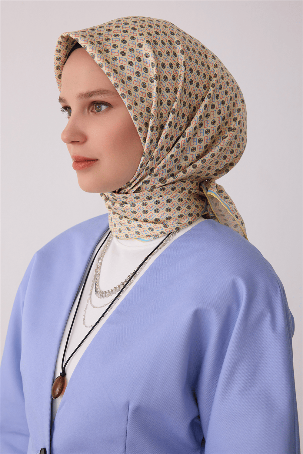 Sarı Monogram Desen %100 Twill İpek Eşarp 4418-85