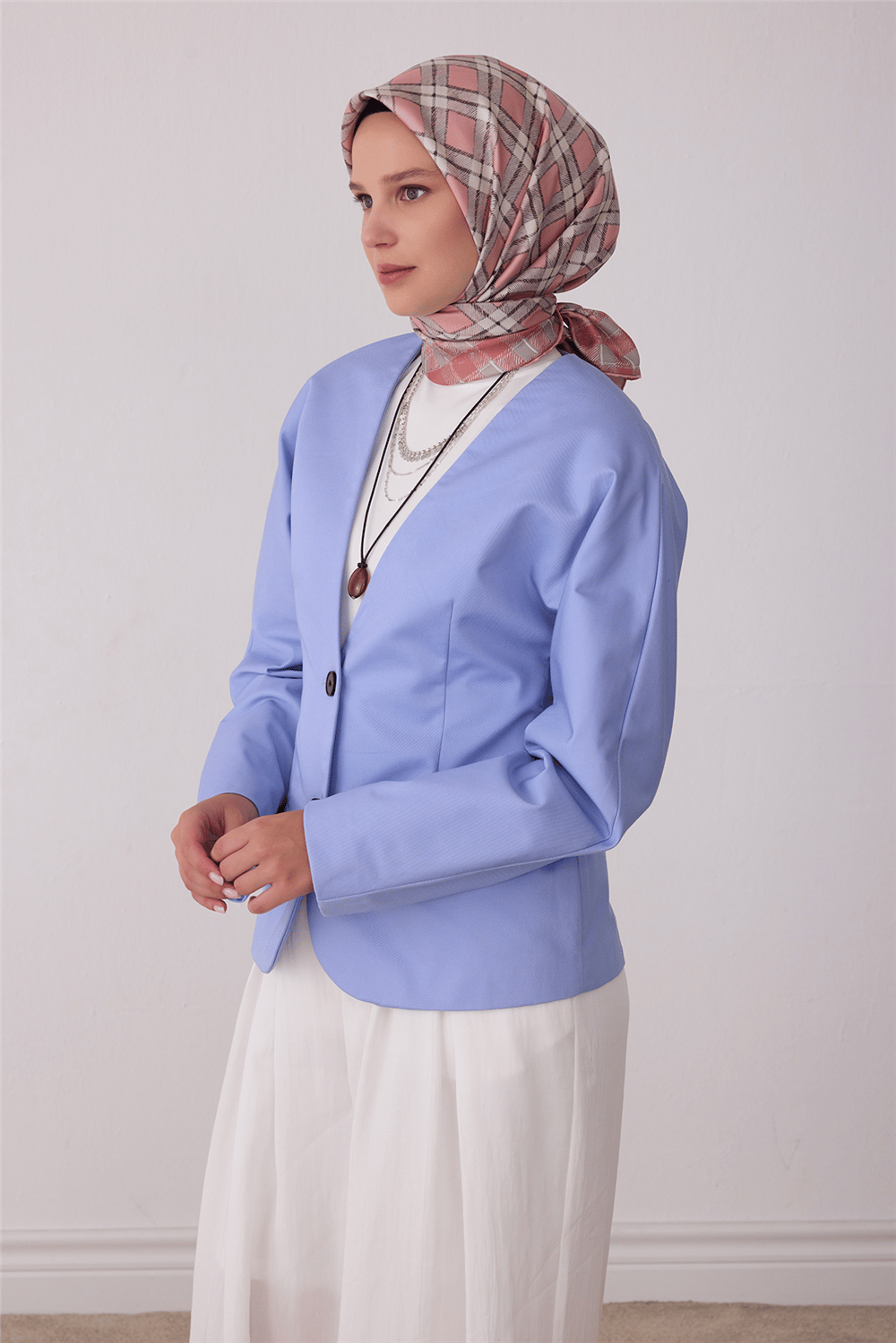 Pembe Geometrik Desen %100 Twill İpek Eşarp 4421-81