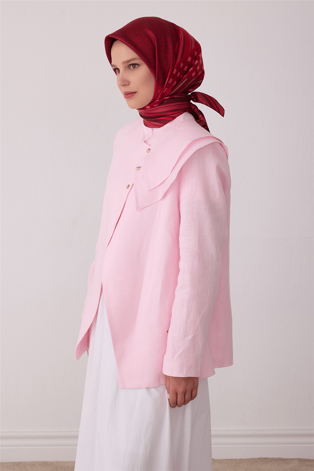 Kırmızı Geometrik Desen %100 Twill İpek Eşarp 4423-53