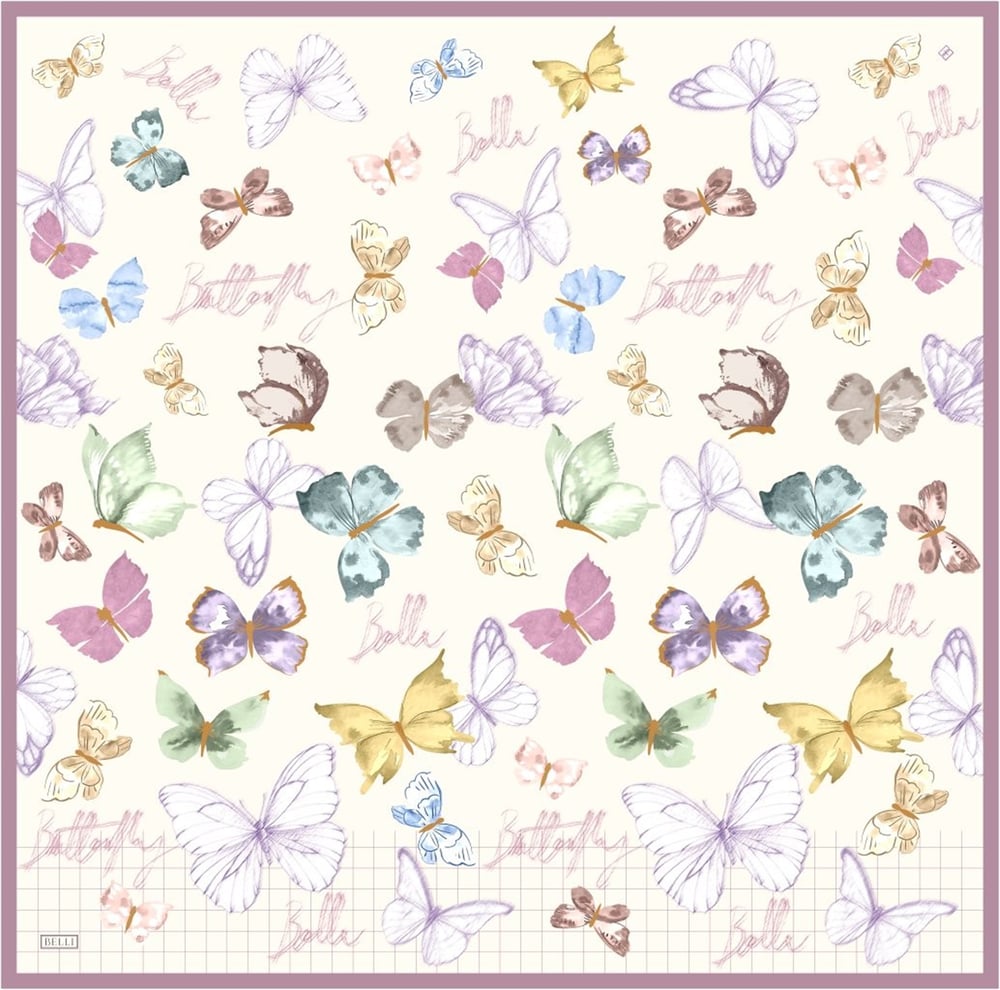 Ekru Pembe Obje Desen %100 Twill İpek Eşarp 4329-52