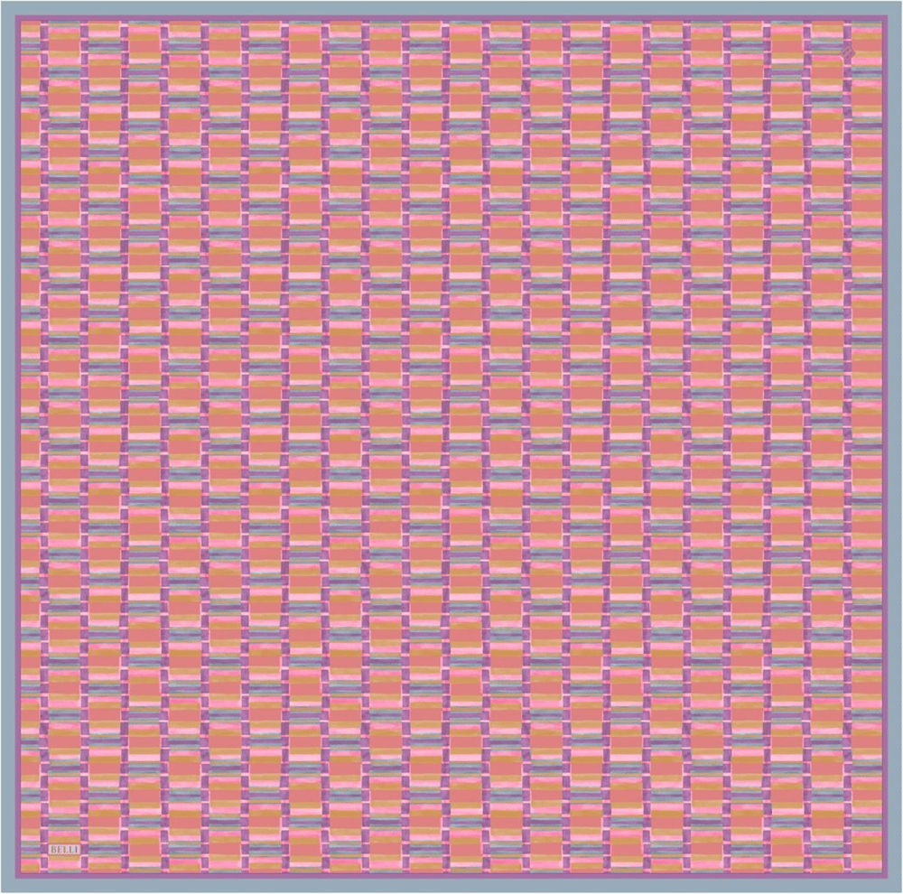 Mercan Çok Renkli Geometrik Desen %100 Twill İpek Eşarp 4302-80