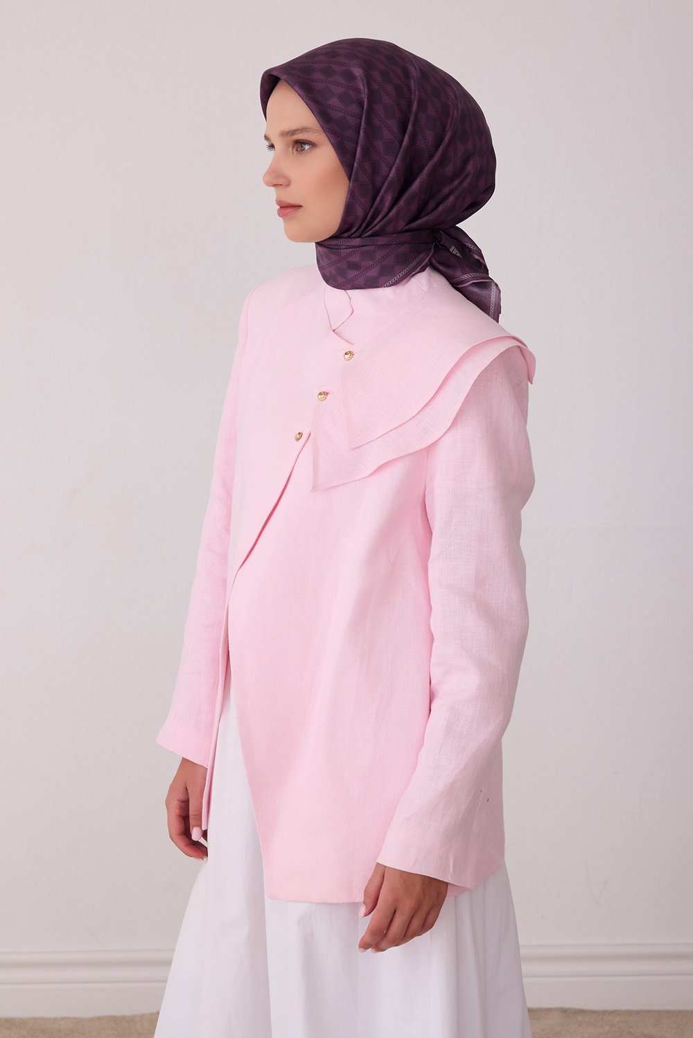 Mor Geometrik Desen %100 Twill İpek Eşarp 4425-36