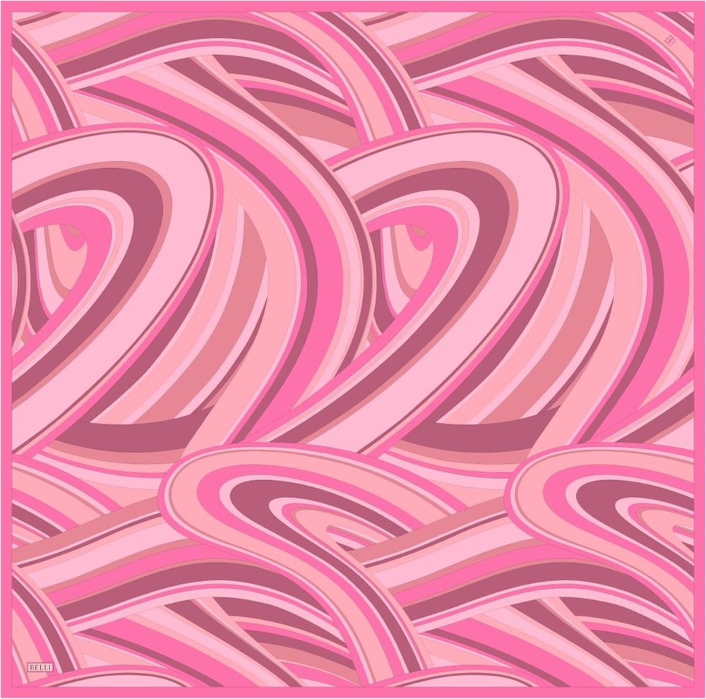 Pembe Geometrik Desen %100 Twill İpek Eşarp 4311-81