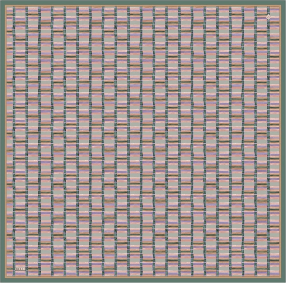 Petrol Yeşili Çok Renkli Geometrik Desen %100 Twill İpek Eşarp 4302-82