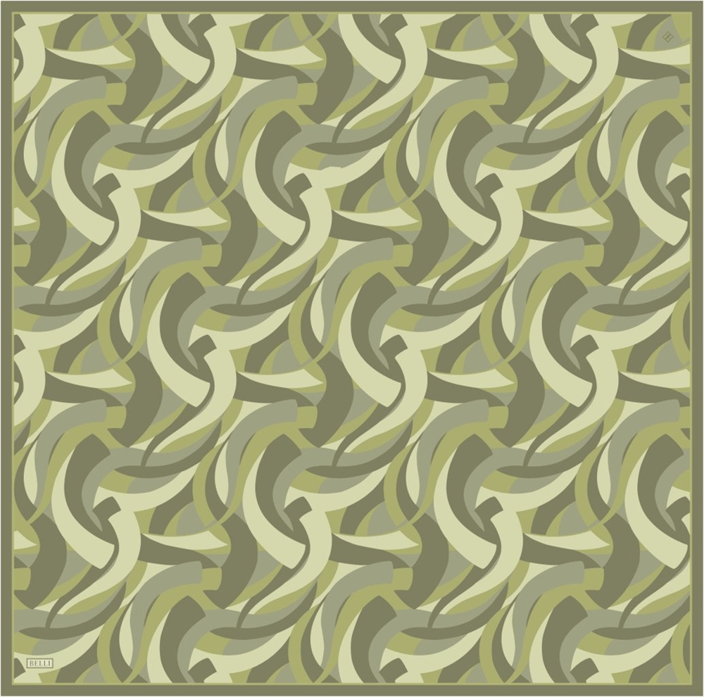Yeşil Geometrik Desen %100 Twill İpek Eşarp 4327-86