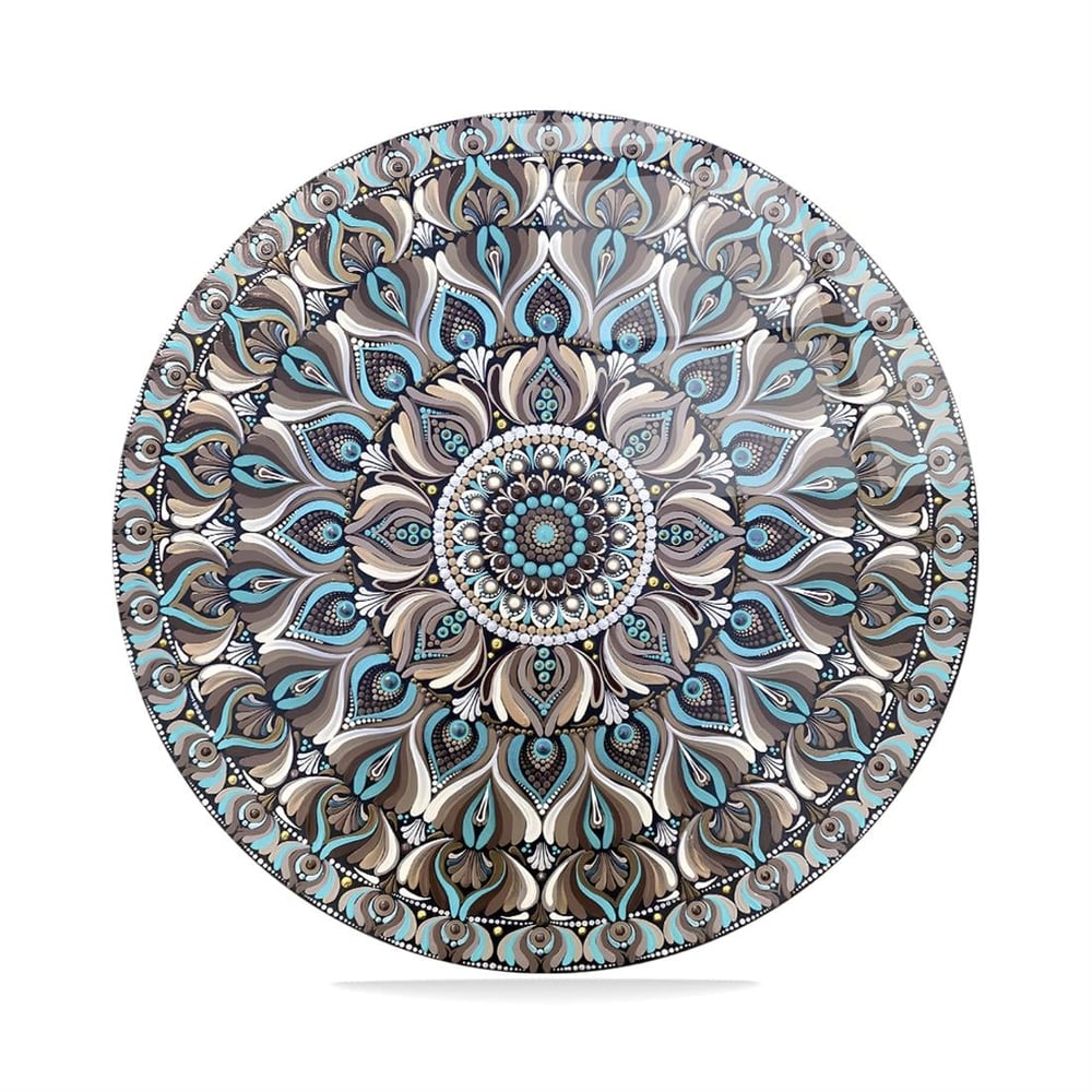 Mavi Mandala Yuvarlak Cam Tablo