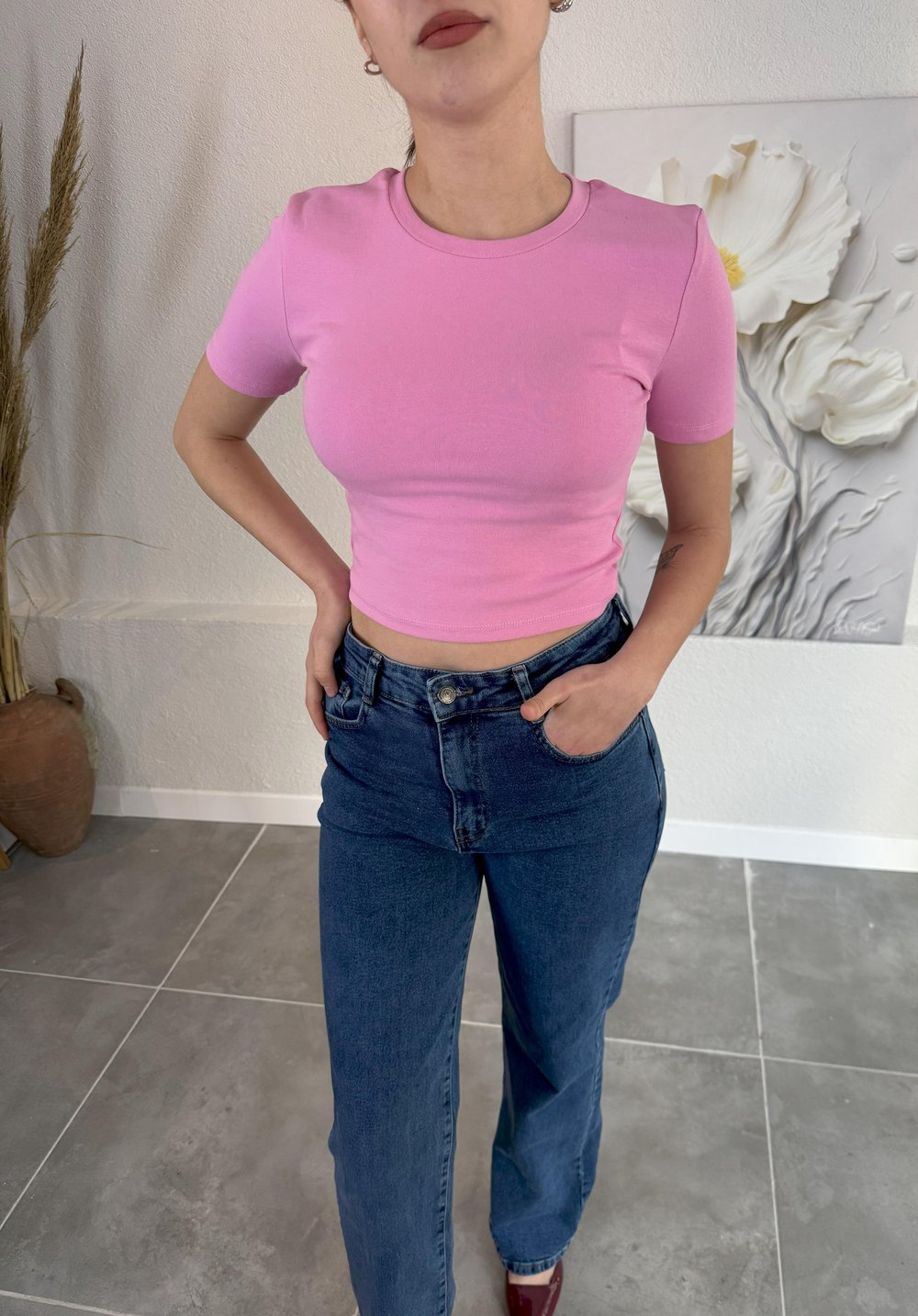 PEMBE CROP TİŞÖRT 