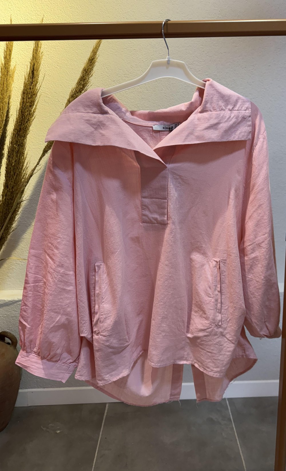 PEMBE FLAMLI KETEN GÖMLEK 