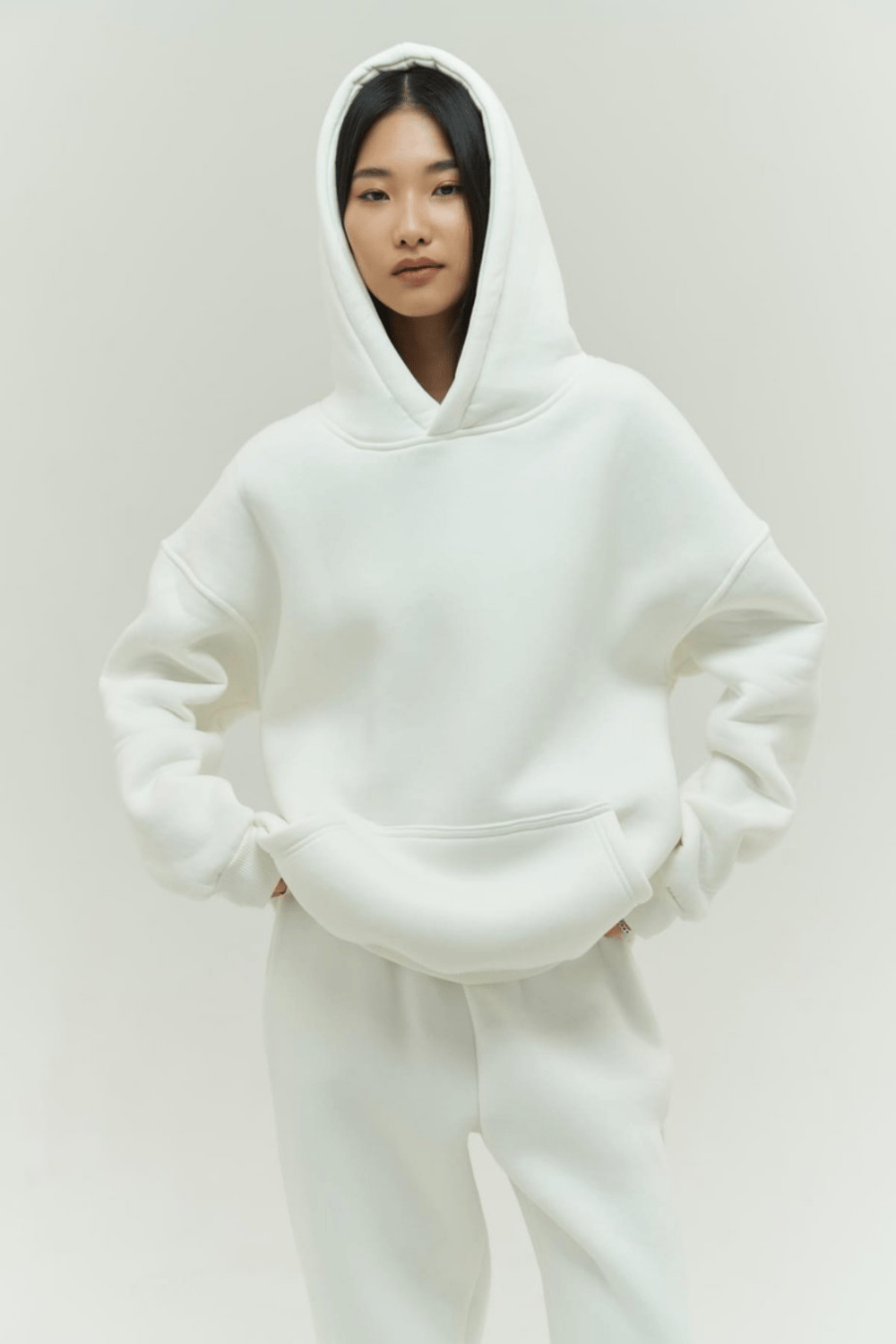 Beyaz Oversize Kapuşonlu Kadın sweatshirt