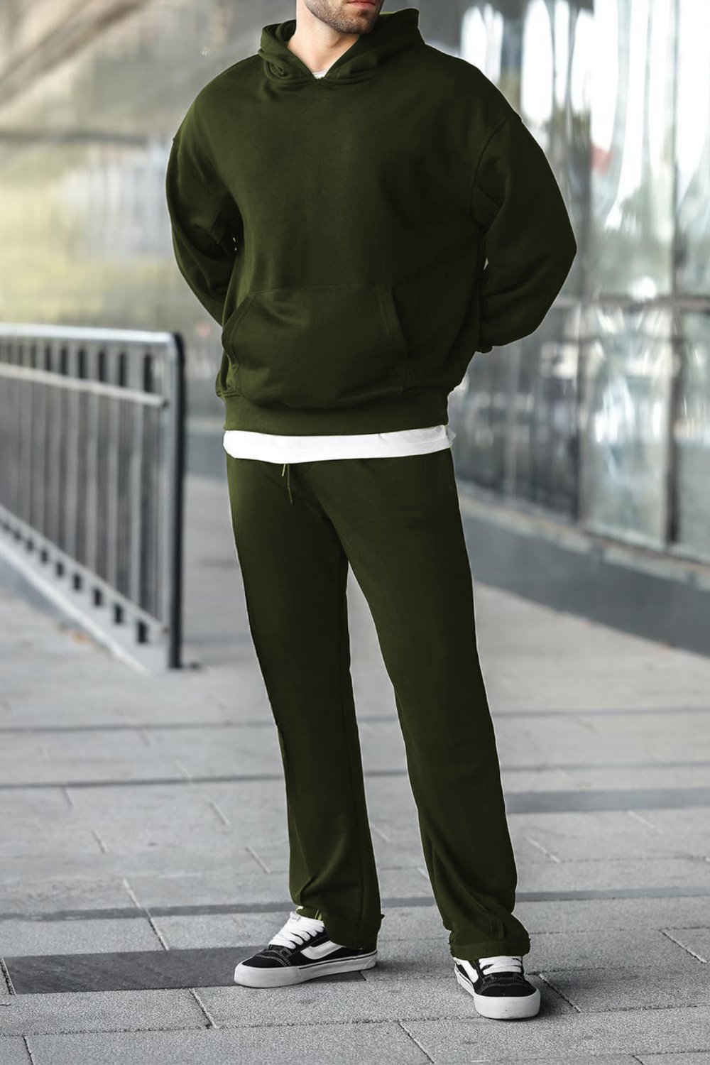 Erkek Geniş Paça Rahat Kesim Oversize Haki Eşofman Takımı 