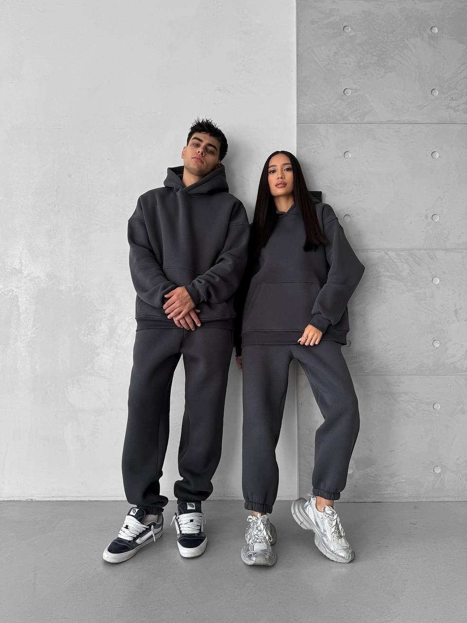 Füme Çift(Tekli) Kapşonlu Şardonlu 3 İplik Beli Lastikli Jogger Eşofman Takımı