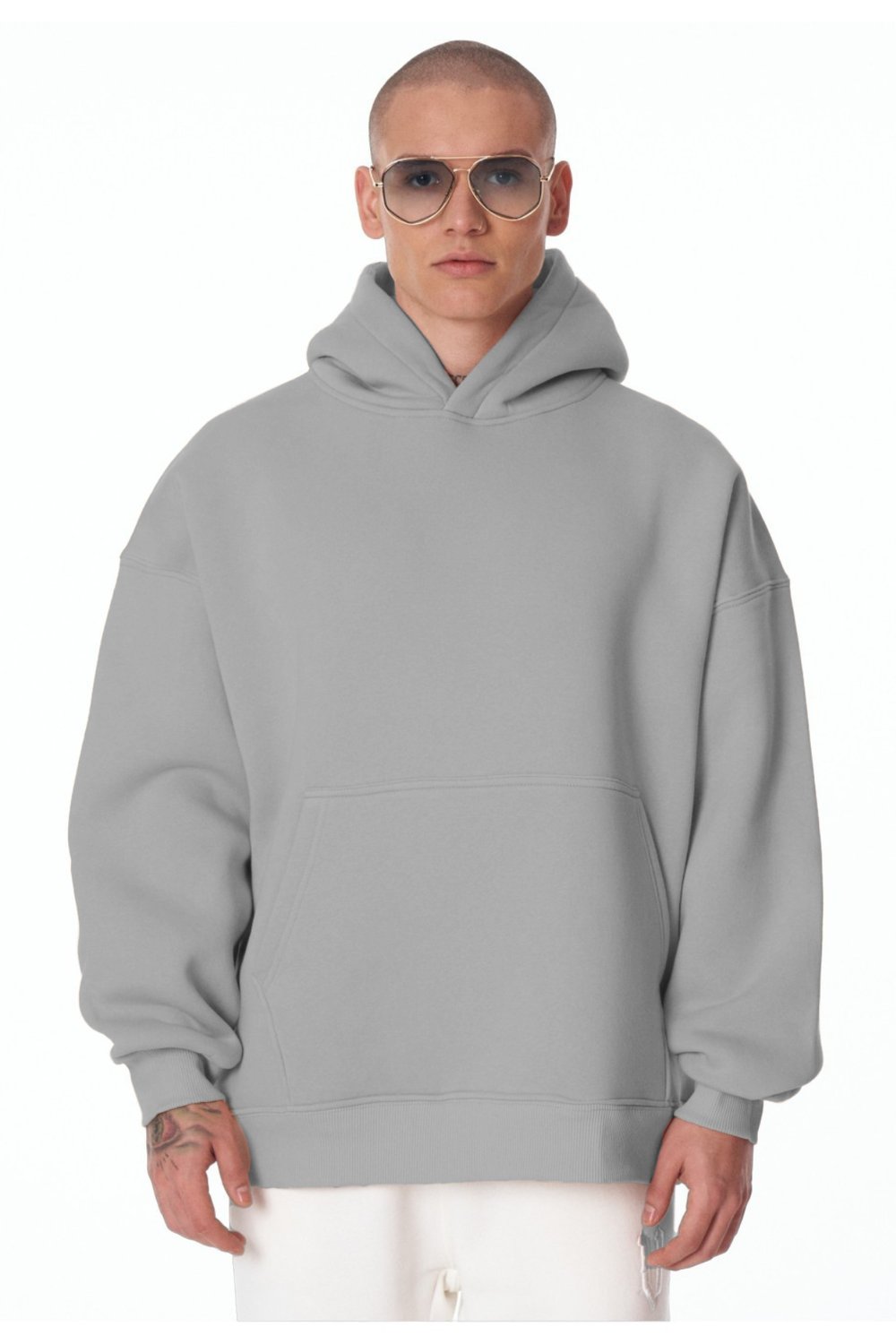 Gri Unisex Bol Kalıp Hoodie