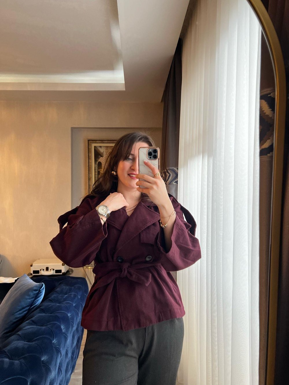 Gabardın Kumaş Trençkot Bordo