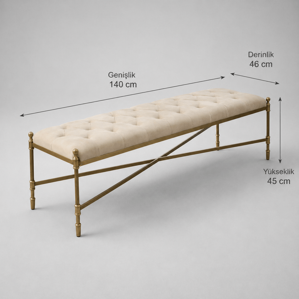 Bej Metal Kapitoneli Bench