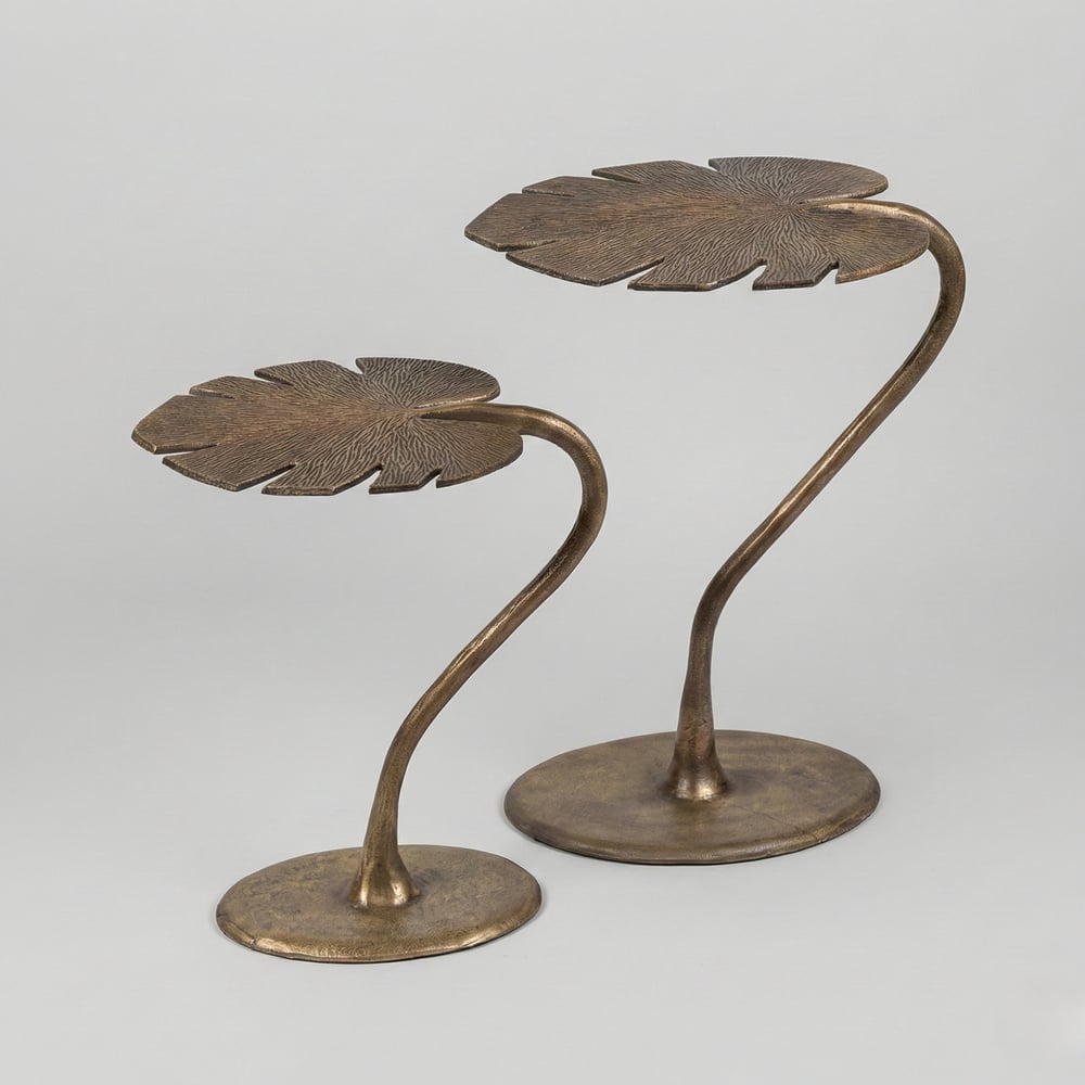 Bronz Metal Yaprak Zigon Sehpa