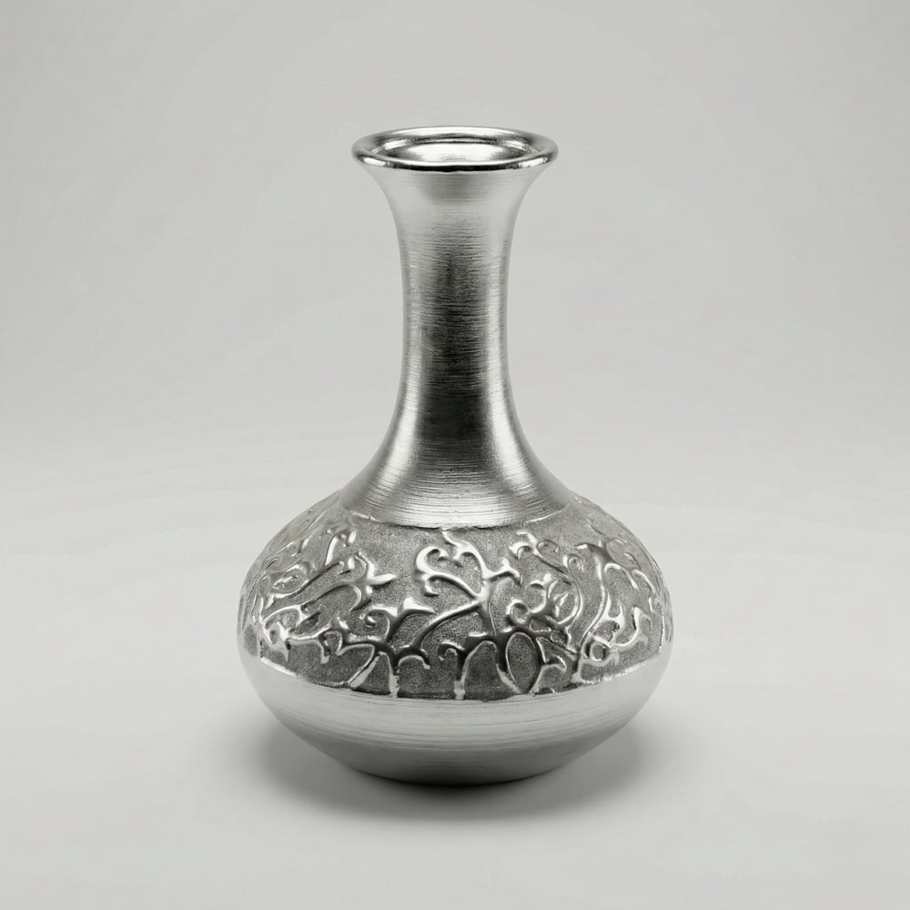 Kabartmalı Gümüş Rengi Vazo