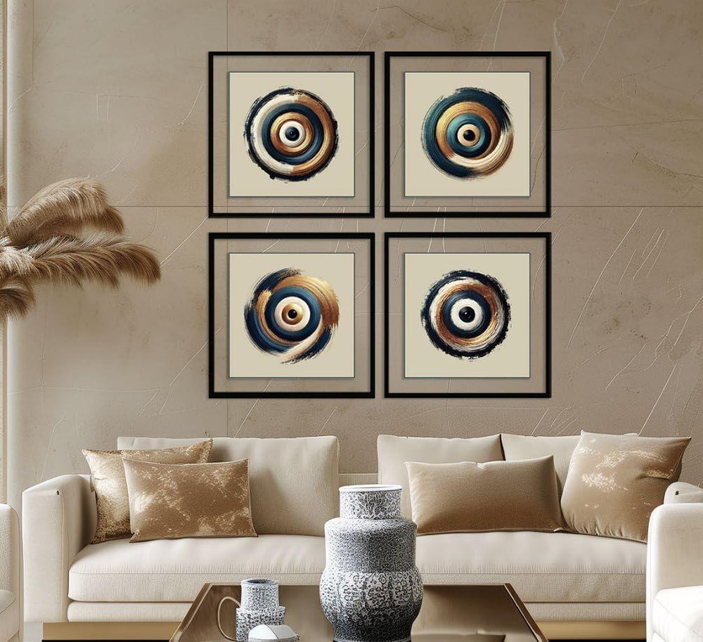 Dekorart Metalik Dairesel Soyut Cam Baskı Set