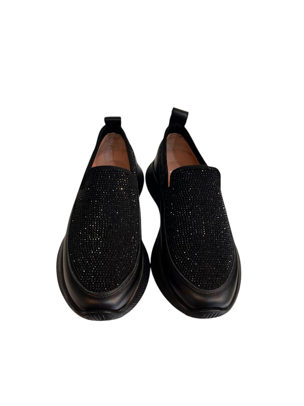  Siyah Hakiki Deri Strech Yüzlü Taşlı Comfort Sneaker