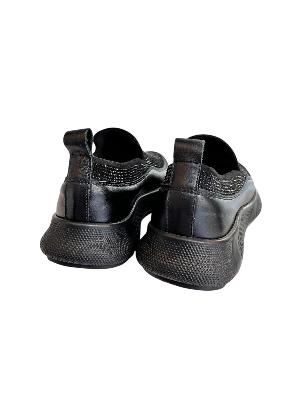 Siyah Hakiki Deri Strech Yüzlü Taşlı Comfort Sneaker