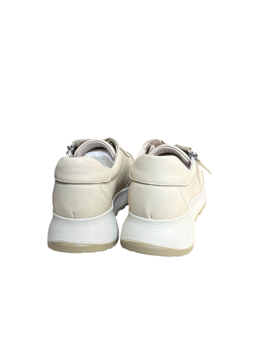 Bej Hakiki Deri  Fermuar Detay Bağcıklı Comfort Sneaker