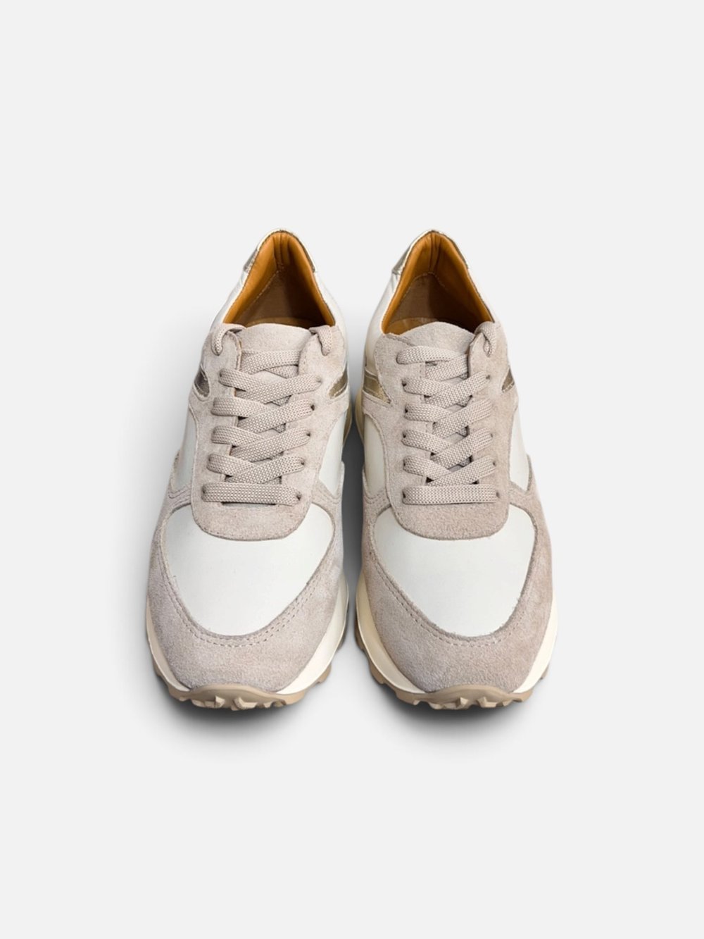 Bej Hakiki Deri Gold  Detay Bağcıklı Comfort Sneaker