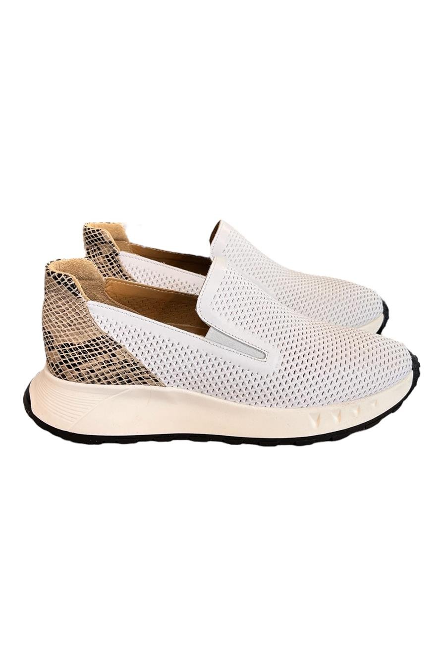 Beyaz Hakiki Deri Yanları Lastikli Comfort Taban Sneaker