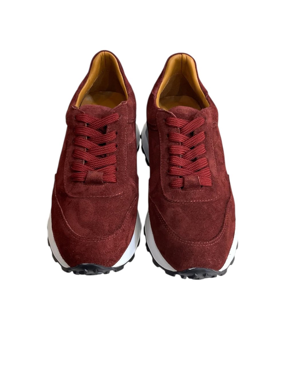 Bordo Hakiki Deri Süet Bağcıklı Comfort Sneaker
