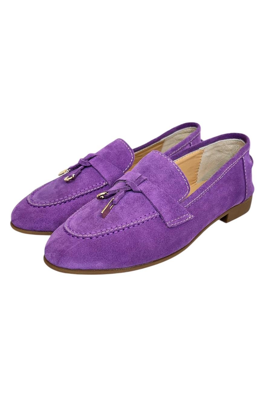 Mor Hakiki Süet Deri Loafer
