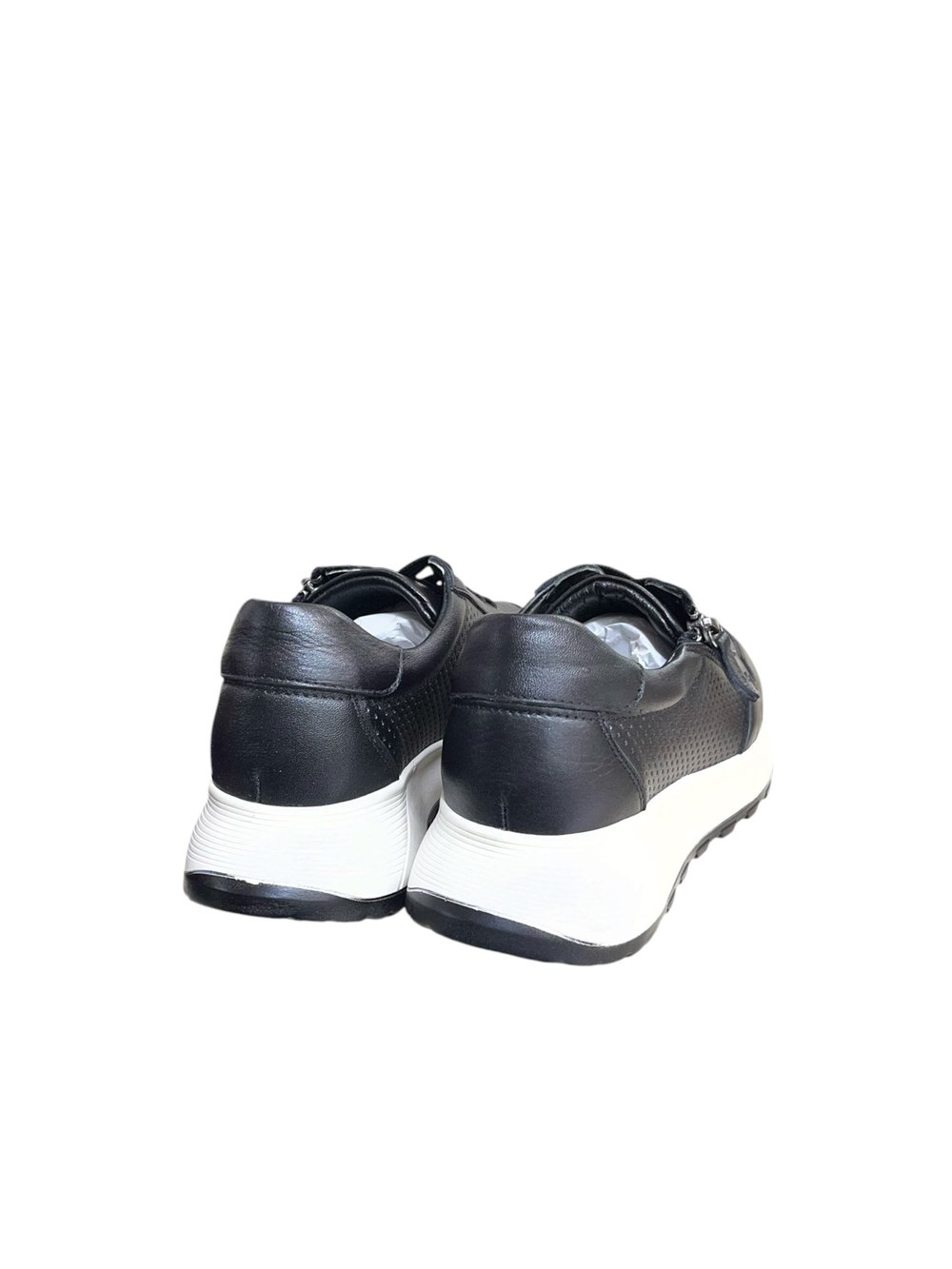 Siyah Hakiki Deri  Fermuar Detay Bağcıklı Comfort Sneaker