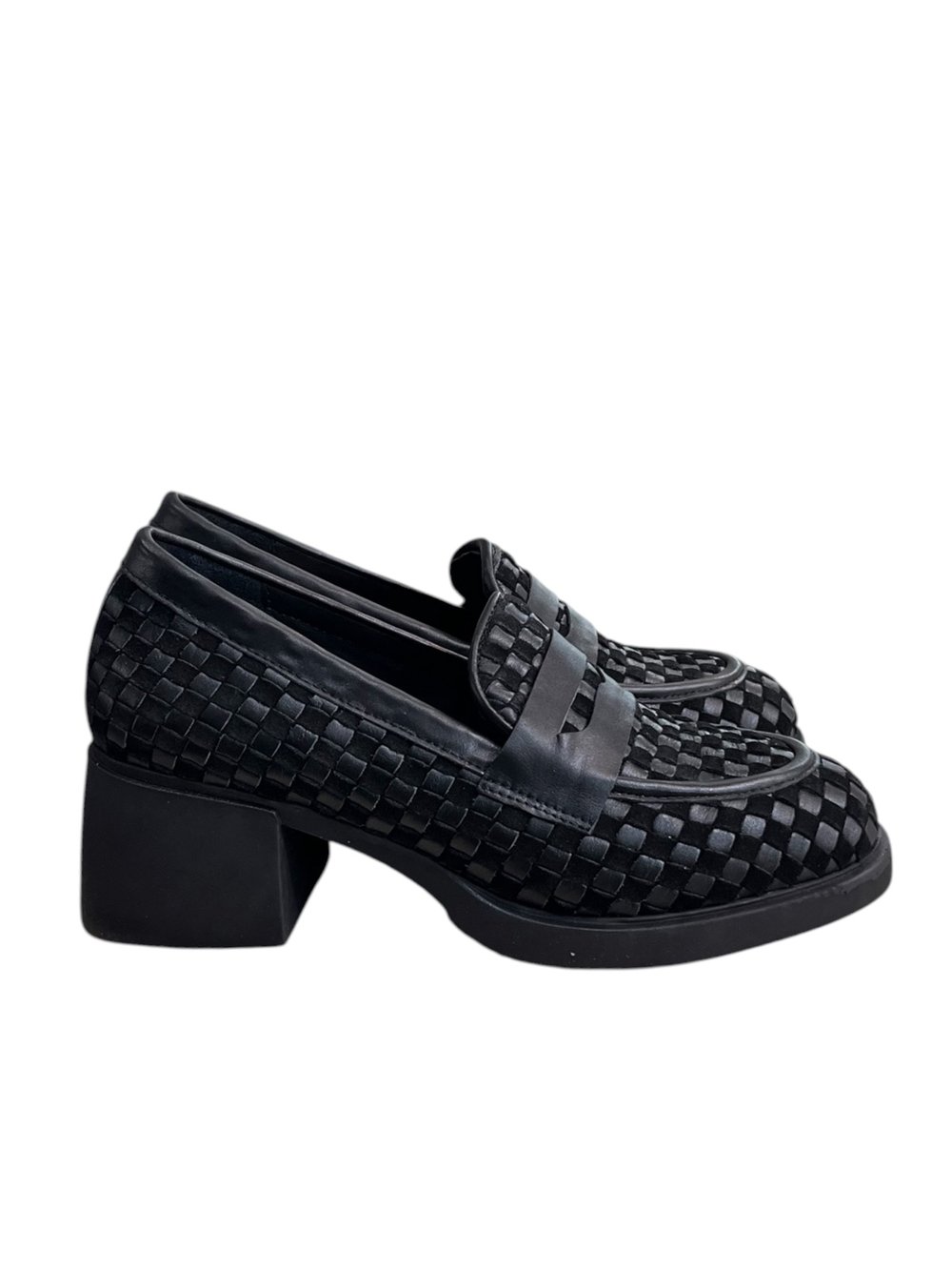 Siyah Hakiki Deri Örgü  Comfort Taban  Topuklu  Loafer