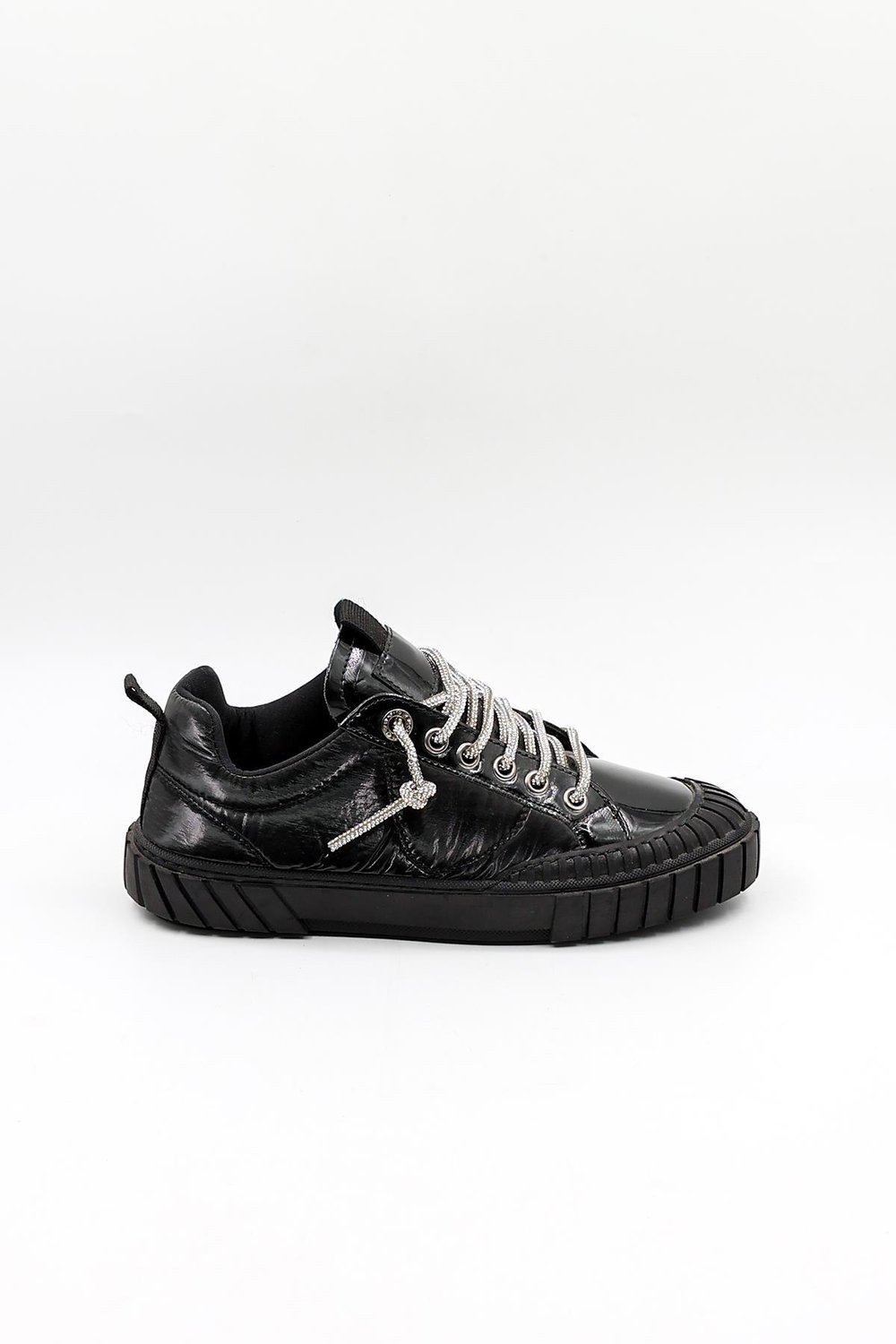 Kriste Bell  Paraşüt Kumaş Taşlı Bağcıklı Sneaker Kadın Spor Ayakkabı  KB2304 Siyah