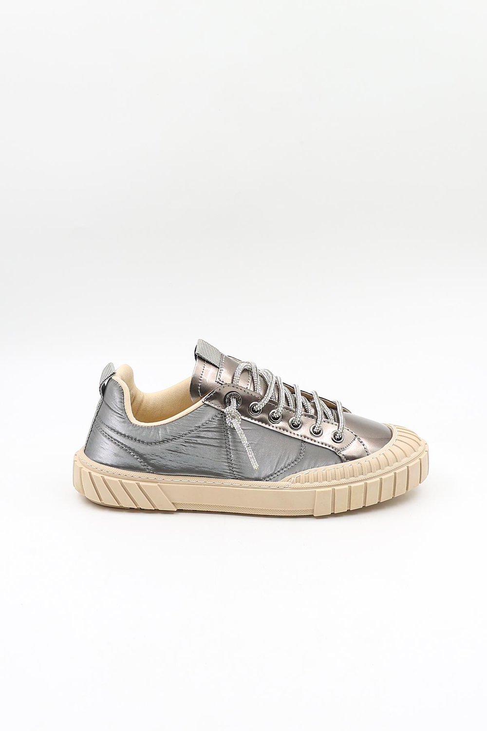 Kriste Bell  Paraşüt Kumaş Taşlı Bağcıklı Sneaker Kadın Spor Ayakkabı  KB2304 Platin