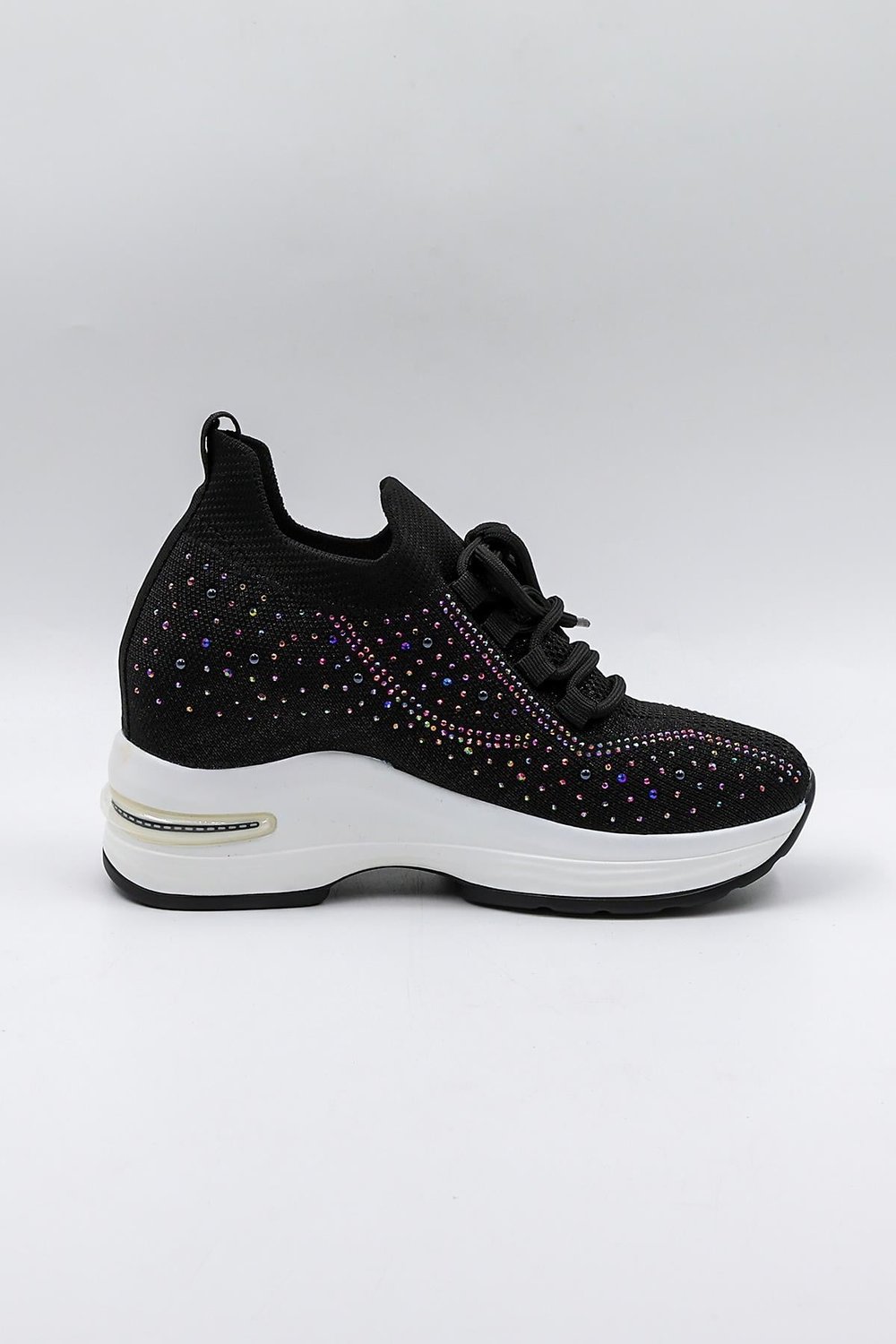 Kriste Bell Taş Detaylı Triko İthal Kadın Sneakers Spor Ayakkabı KB0009 Siyah