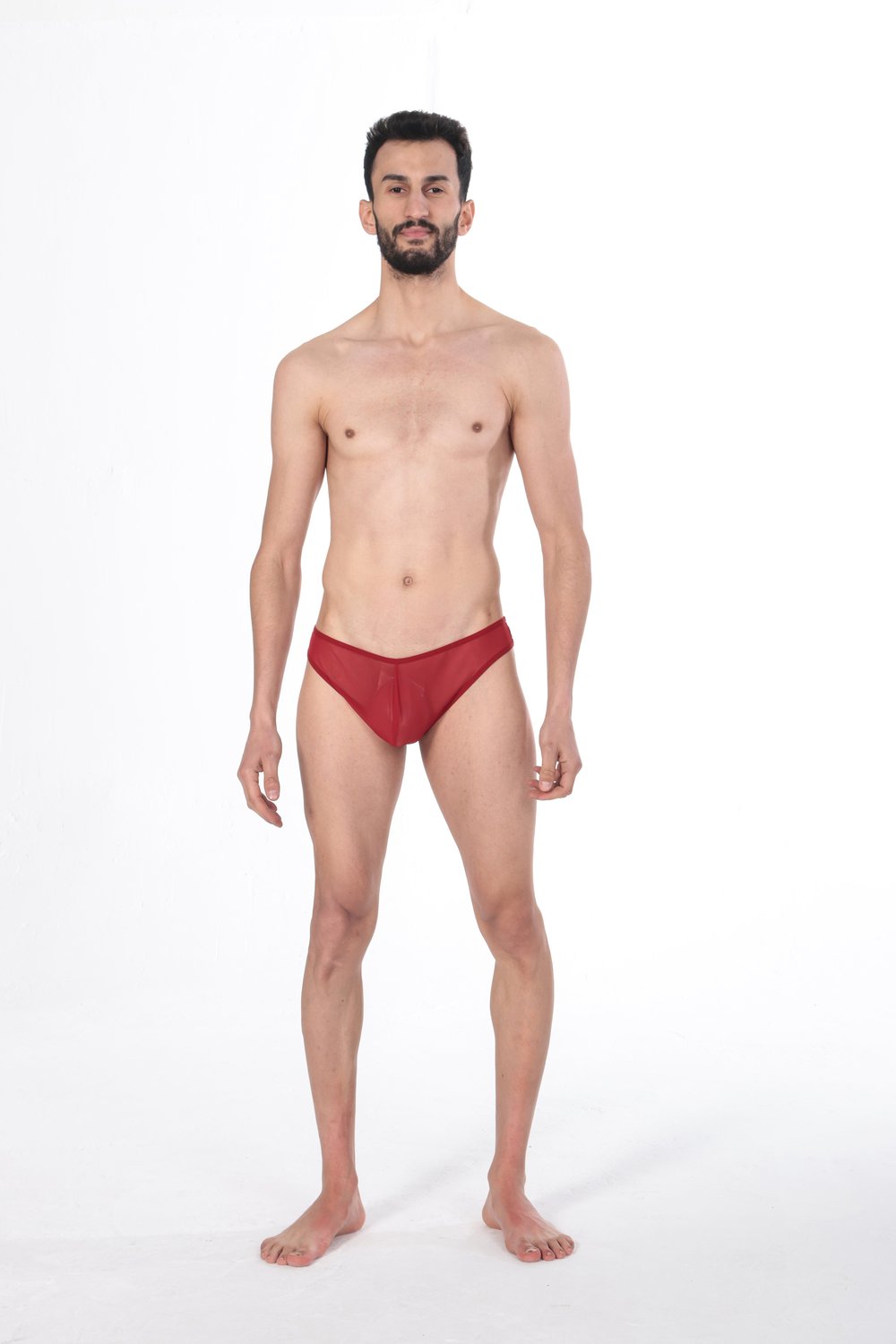 JEU JEU Sheer Slip – Transparan Tül, Ultra Hafif, Esnek Erkek Slip Kırmızı