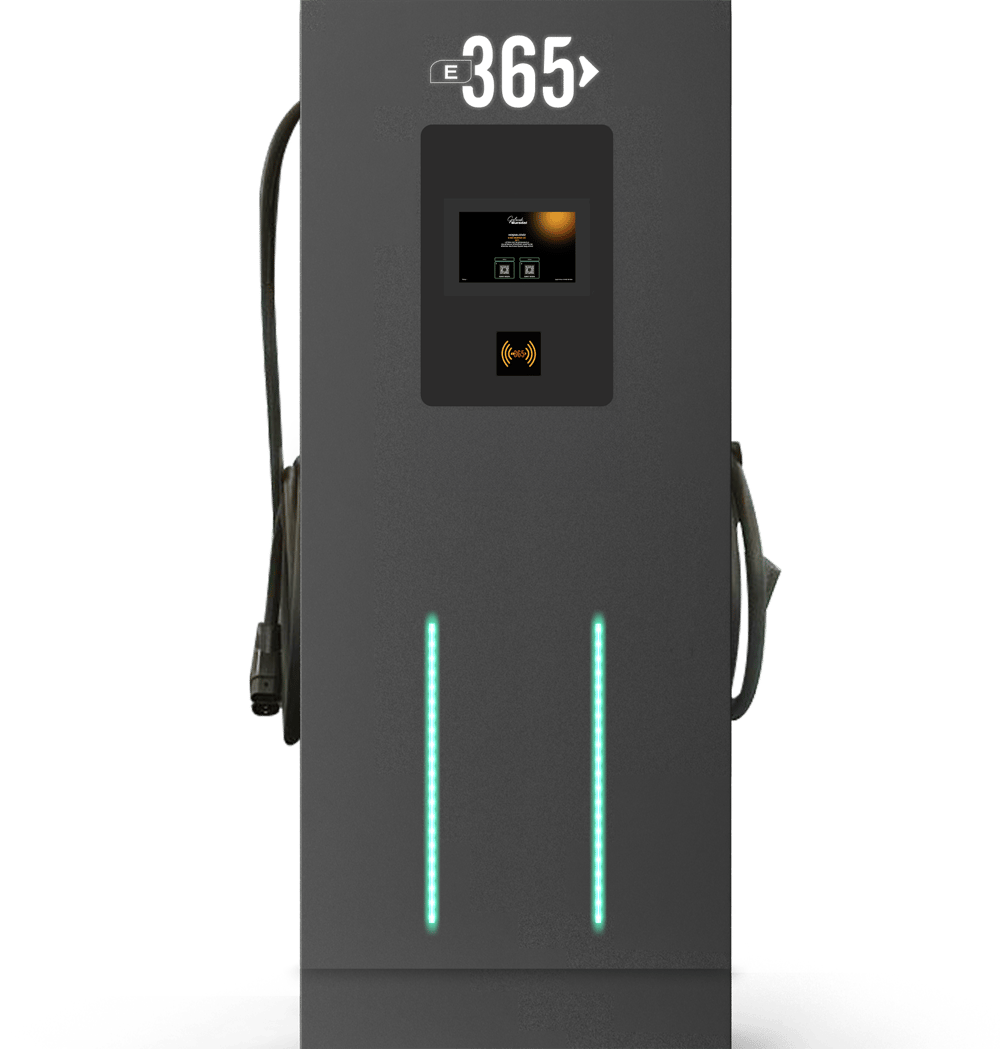E 365 DC Dikili Tip 10 İnç Ekranlı MID Sayaçlı Çift Kablolu RFID 80kW Şarj İstasyonu