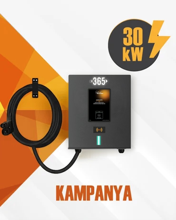 E 365 DC Duvar Tip 8 İnç Ekranlı Tek Kablolu RFID 30kW Şarj İstasyonu 