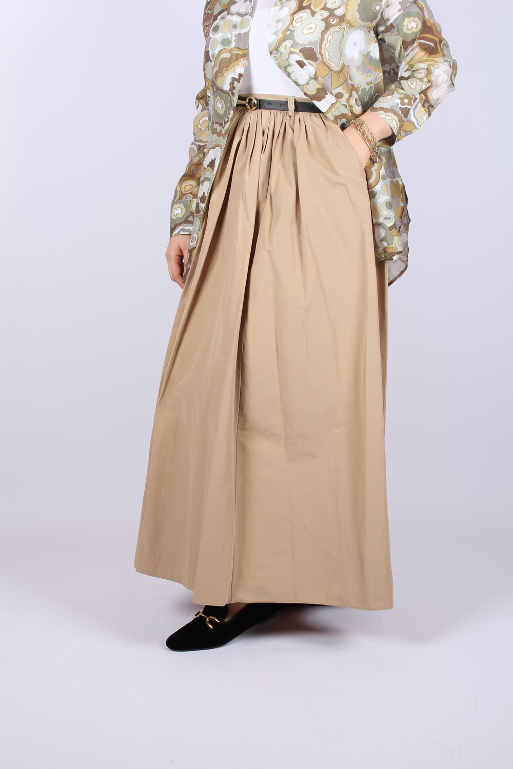 PantolonCepli Kemerli Krem Etek