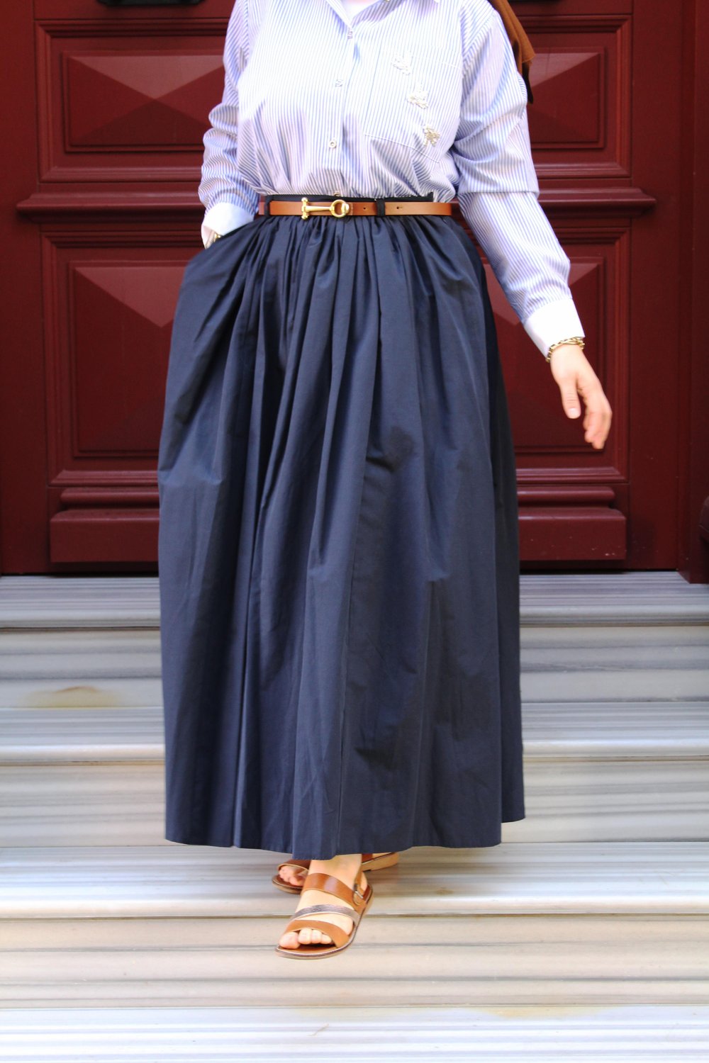 PantolonCepli Kemerli Siyah Etek