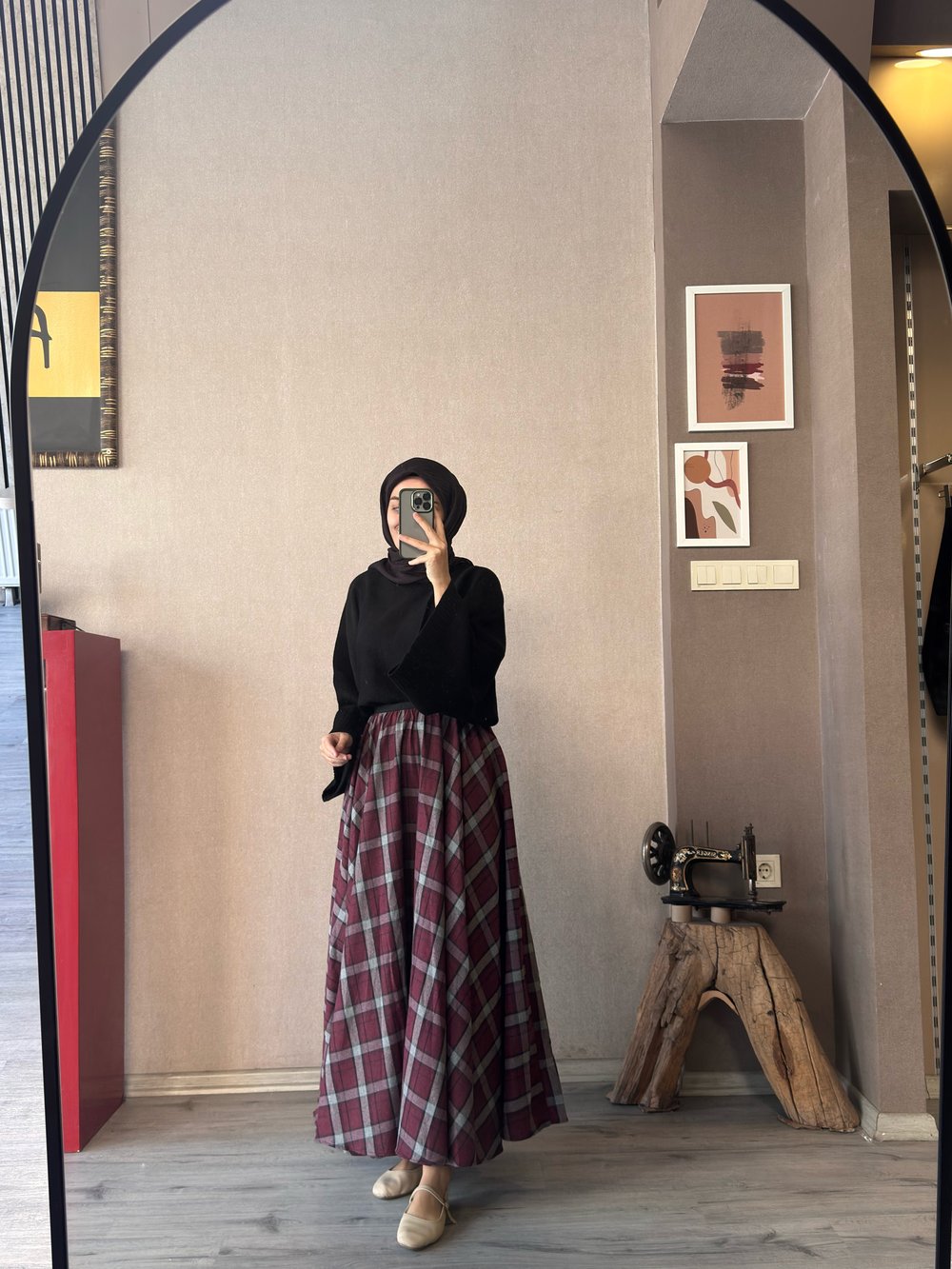 Bordo kareli ekose etek -  1188
